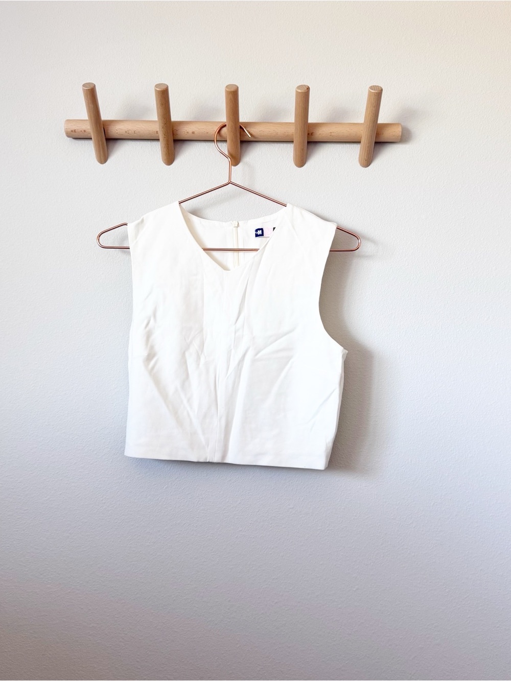 MSGM Cream Sleeveless V-Neck Crop Top
